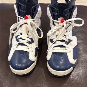 Jordan Navy and White Sneakers with Red Accents